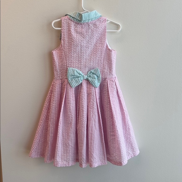 Rare Editions Striped Seersucker Pink and Blue Collared Halter Dress - Picture 7 of 7